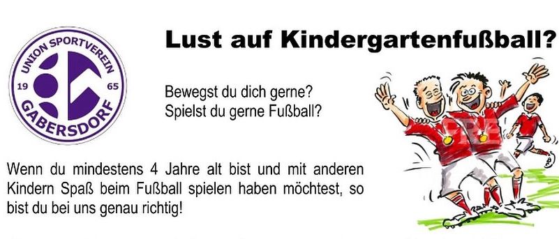 Das Plakat bewirbt Kindergarten-Fußballtraining. Es lädt Kinder ab 4 Jahren ein, die gerne Fußball spielen. Das Training findet wöchentlich dienstags und donnerstags statt. Kontaktdaten für weitere Informationen sind angegeben.