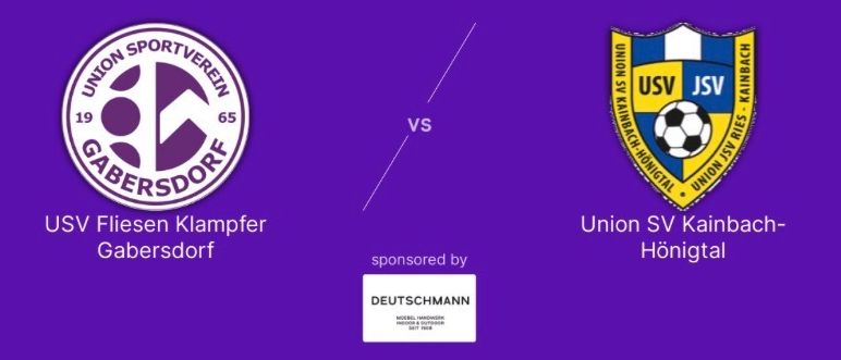 A soccer match between USV Fliesen Klampfer Gabersdorf and Union SV Kainbach-Honigtal is scheduled for Friday, April 17, 2026, at 19:00 at Holzbau Lapp Arena Gabersdorf. The match is sponsored by Deutschland.