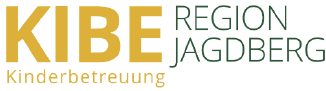 Das Logo für Region Jagdberg, mit dem Text 'Kibe Kinderbetreuung' in gelb und grün, auf weißem Hintergrund.