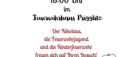 Ein Plakat für Krampusrummel am 6. Dezember 2025 um 18:00. Es ist im Prigglitzer Feuerwehrhaus. Nikolaus, Feuerwehrjugend und Kinderfeuerwehr heißen Sie willkommen. Es gibt Essen und Getränke.