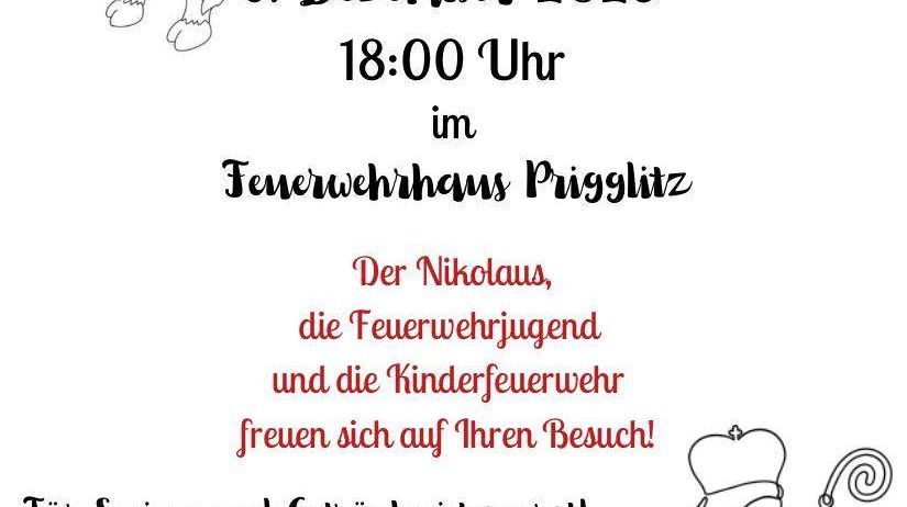 Ein Plakat für Krampusrummel am 6. Dezember 2025 um 18:00. Es ist im Prigglitzer Feuerwehrhaus. Nikolaus, Feuerwehrjugend und Kinderfeuerwehr heißen Sie willkommen. Es gibt Essen und Getränke.