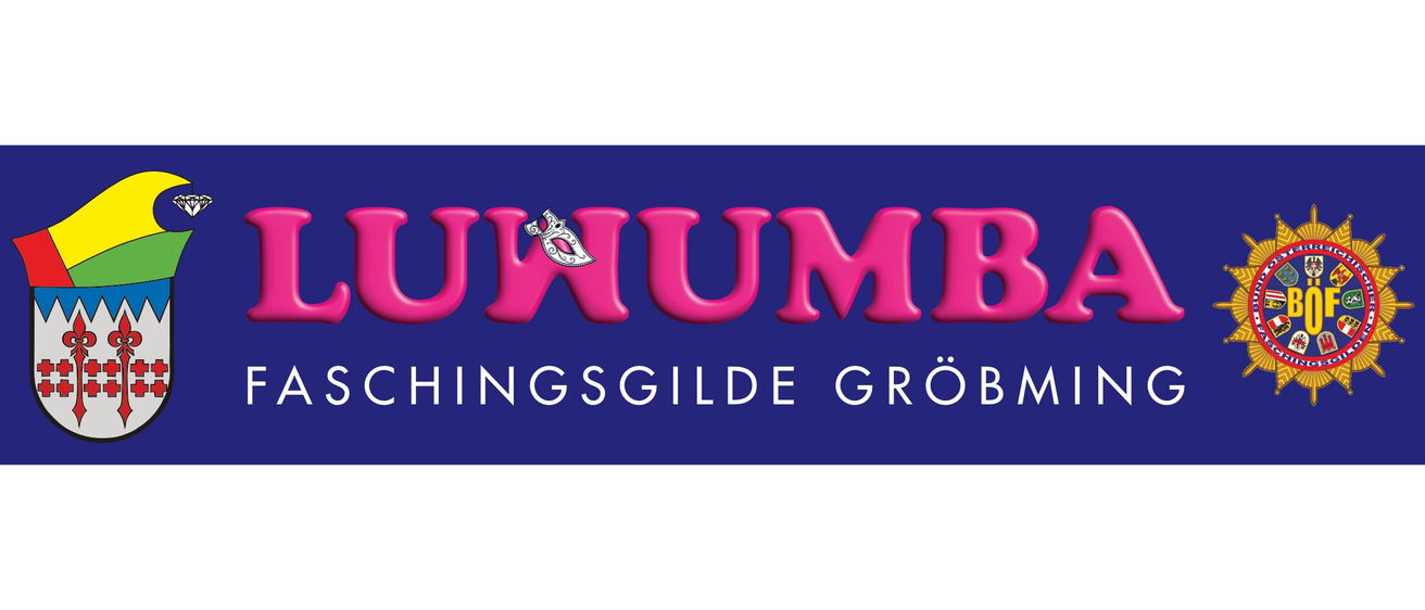 Das Logo für 'KUUMBU' ist auf blauem Hintergrund dargestellt. Das Wort 'KUUMBU' ist in Pink geschrieben, mit einem Kronensymbol über dem 'U'. Unter 'KUUMBU' steht der Text 'THINGSGILDE GROß' in weiß geschrieben.