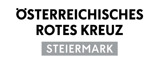 Das Logo des Österreichischen Roten Kreuzes im Bundesland Steiermark. Es zeigt ein rotes Kreuz auf weißem Hintergrund und das Motto 'Aus Liebe zum Menschen.'