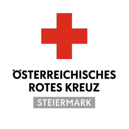 Ein rotes Kreuz-Symbol mit dem Text 'Österreichisches Rotes Kreuz', 'Steiermark' und 'Aus Liebe zum Menschen.' Unten ist ein Logo des Österreichischen Roten Kreuzes.
