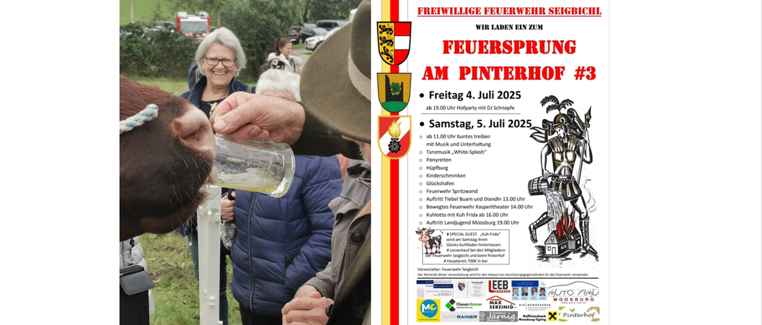 Ein Bild eines Mannes, der Bier in ein Glas gießt, mit einer lächelnden Frau im Hintergrund. Das Bild trägt den Titel Freiwillige Feuerwehr. Das Bild hat auch Text auf Deutsch.