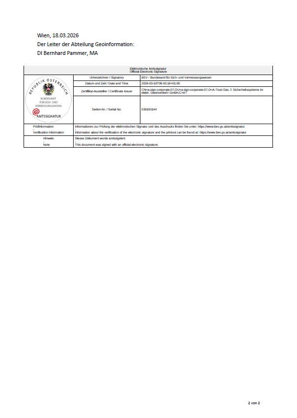 Electronic signature confirmation from the Federal Office for Data Protection and Freedom of Information. Signed by Bernhard Pammer, MA, on 18.03.2026. Verification information available.