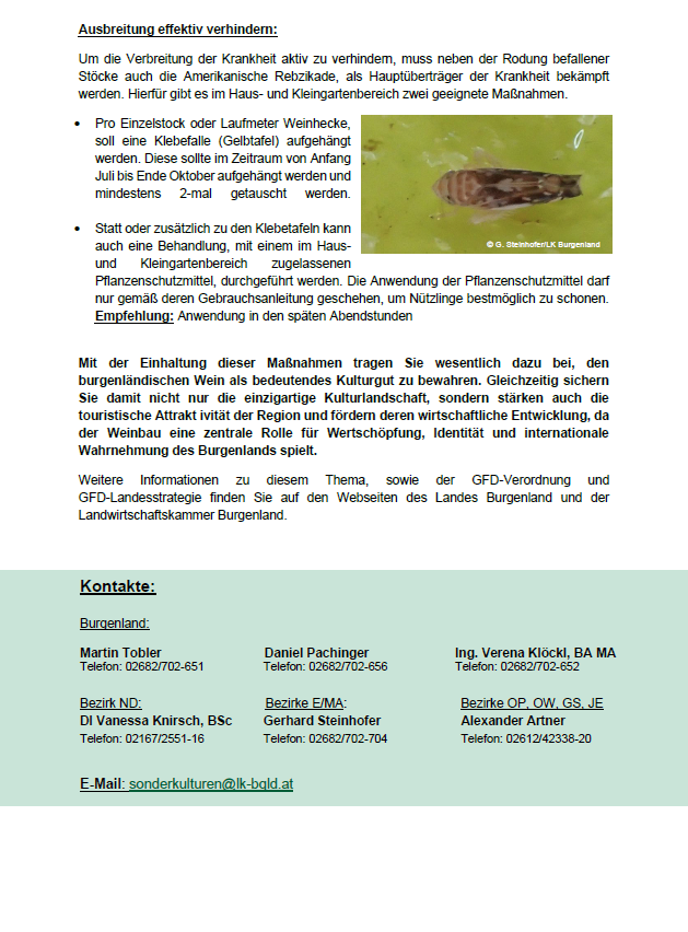 Dokument mit Anweisungen zur Bekämpfung einer Pflanzenkrankheit, mit einem Bild eines Insekts, Namen und Kontaktinformationen. Es bietet Richtlinien zur Vorbeugung und Behandlung der Krankheit.