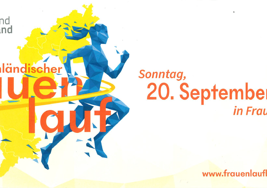 Plakat für den Frauenlauf am Sonntag, 20. September, mit einer blauen Figur im Laufschritt. Der Plakathintergrund enthält eine Karte.