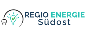 Logo von REGIO ENERGIE Sudost, das eine stilisierte Glühbirne mit einer Pflanze, die aus ihr sprießt, symbolisiert Energie und Nachhaltigkeit.
