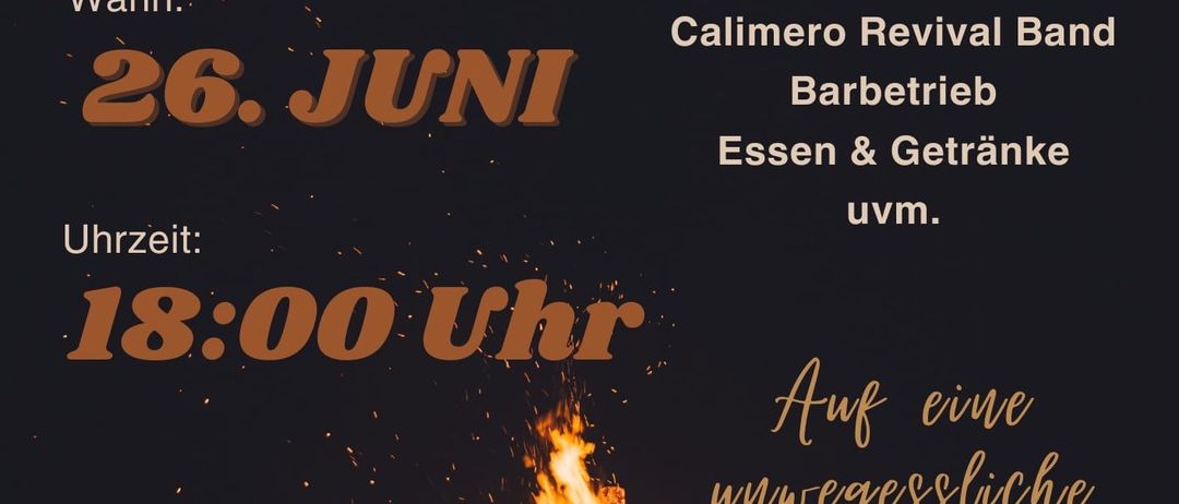 Ein Veranstaltungsposter für die Sahara Station in Winkl. Es zeigt ein Lagerfeuer mit Angaben zu Datum, Uhrzeit und Aktivitäten.