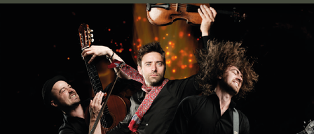 Plakat für das Cobario Konzert in St. Martin i. I. am 18. April 2026 um 20:00 Uhr. Zeigt drei Männer, die Gitarre und Geige spielen. Tickets unter www.inntrada.at.