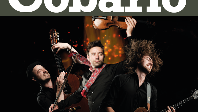 Plakat für das Cobario Konzert in St. Martin i. I. am 18. April 2026 um 20:00 Uhr. Zeigt drei Männer, die Gitarre und Geige spielen. Tickets unter www.inntrada.at.