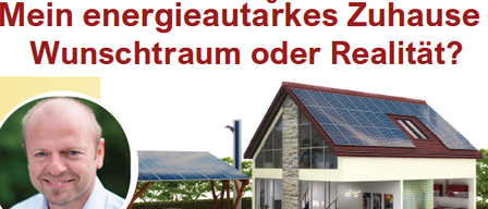 Plakat mit einem Mann, einem Haus und Solarmodulen. Veranstaltung am 11. Februar 2026 im Zehnerhaus, Bad Radkersburg. Referent Karl Puchas, Lokale Energie Agentur. Thema: Selbstversorgung.