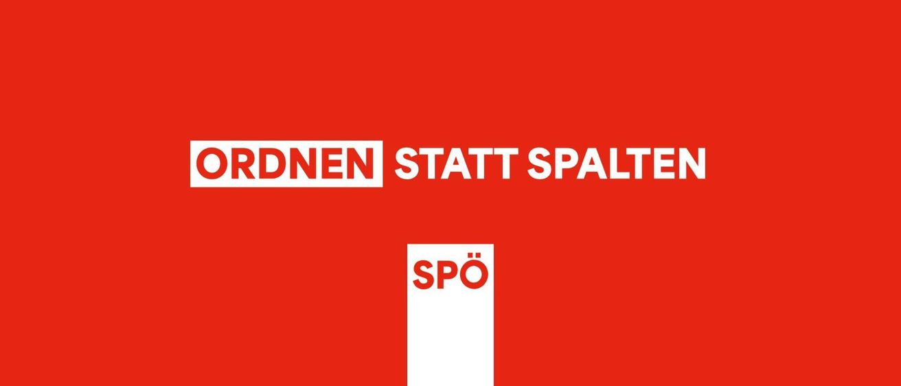 Ein roter Hintergrund mit weißem Text, der 'Ordnen statt Spalten' und ein Logo für SPO zeigt.