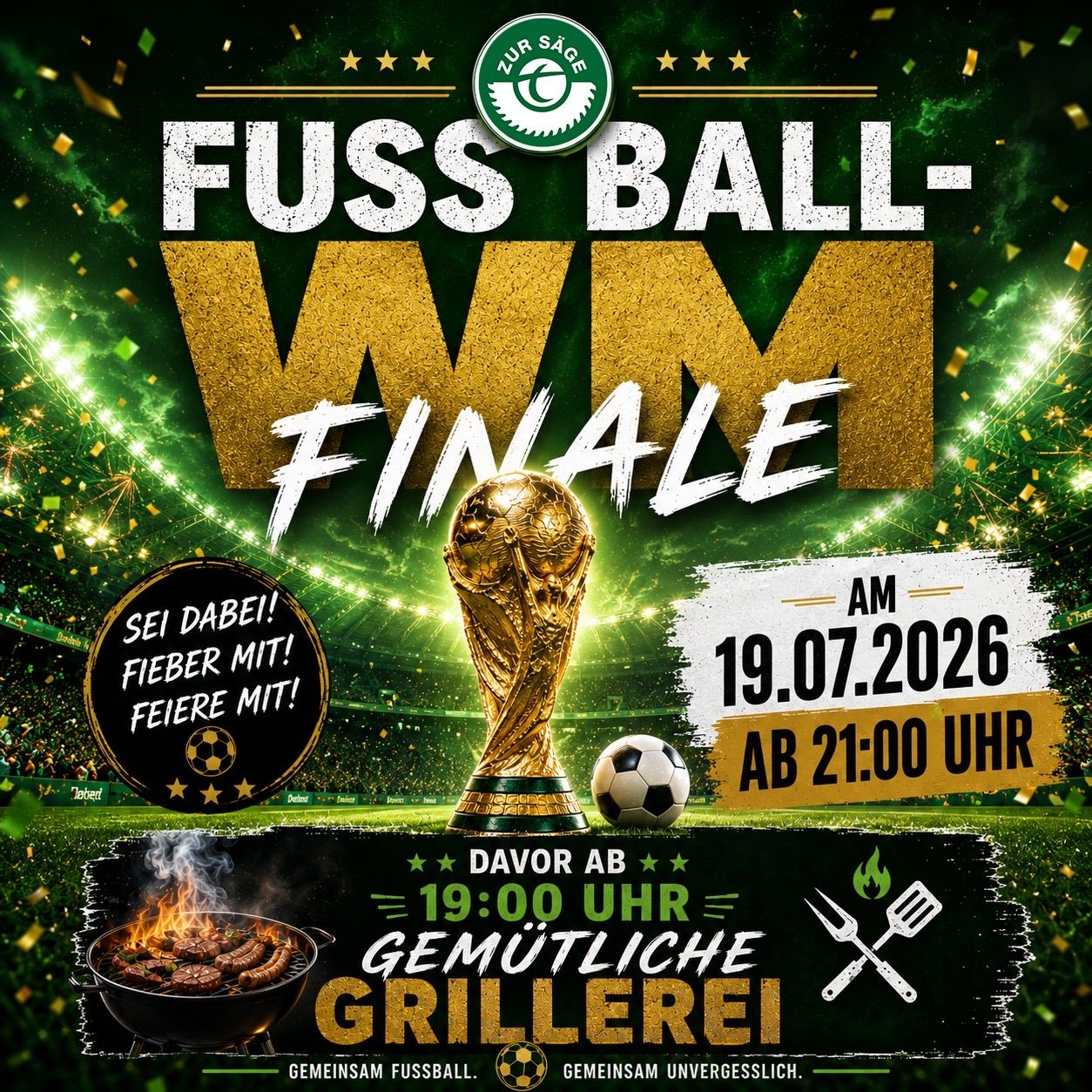 Kommt zum FIFA-WM-Finale am 19.07.2026 ab 21:00. Genießt Grillen und Fußball gemeinsam.