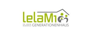 Das Logo fur LelaM1 Generationenhaus zeigt ein Haus-Symbol mit zwei Figuren und darunter den Text 'DR. JAKOB ROSENFELD'.