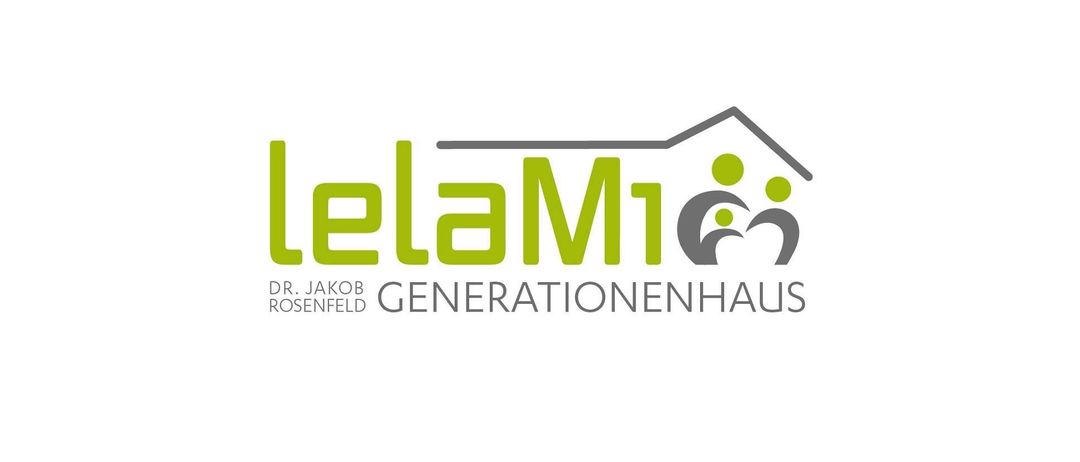 Das Logo fur LelaM1 Generationenhaus zeigt ein Haus-Symbol mit zwei Figuren und darunter den Text 'DR. JAKOB ROSENFELD'.