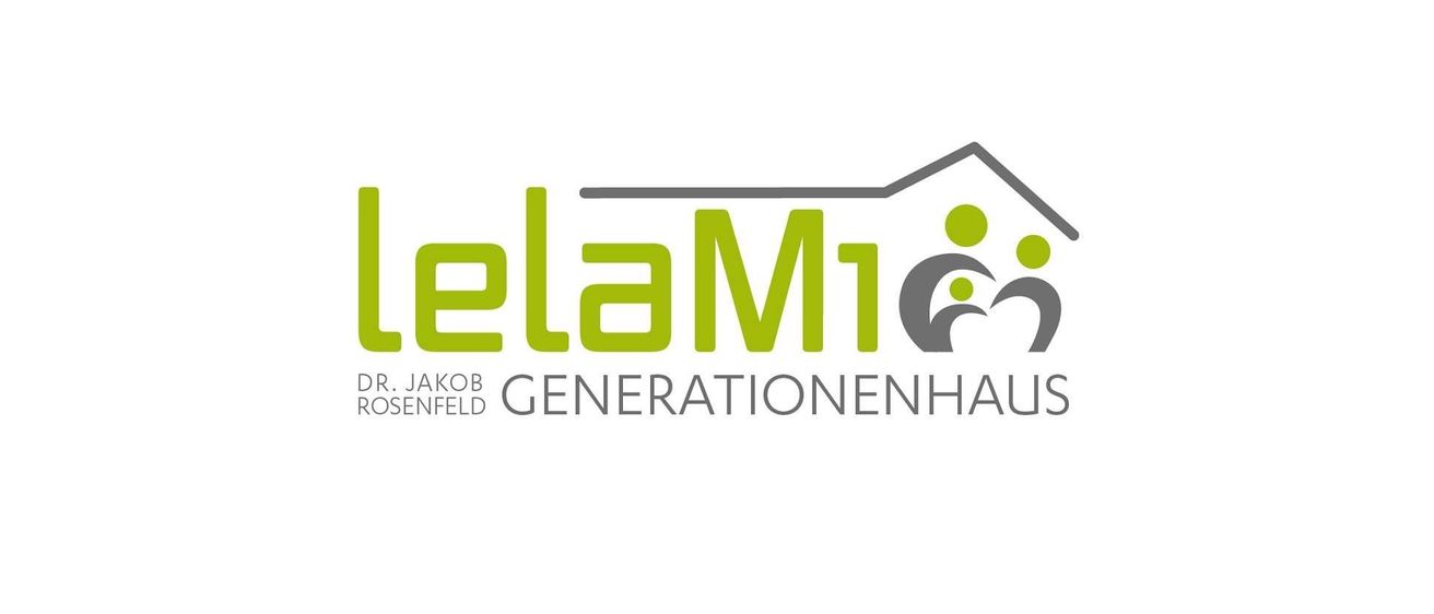 Das Logo fur LelaM1 Generationenhaus zeigt ein Haus-Symbol mit zwei Figuren und darunter den Text 'DR. JAKOB ROSENFELD'.