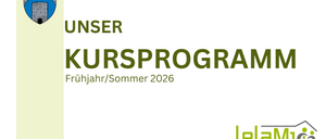 Weißer Hintergrund mit grünem Text, es steht 'Unser Kursprogramm ruhjahr/Sommer 2026'. Darunter befindet sich ein grüner Buchstabe 'le' und 'DR. JAKOB ROSENFELD'.