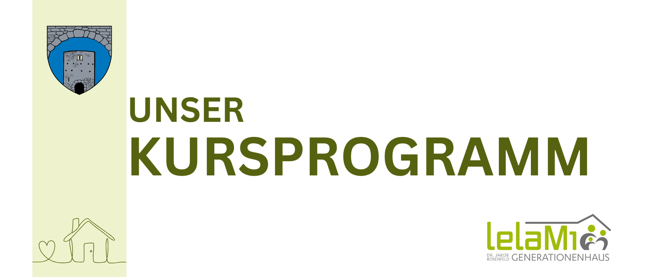 Eine weiße Seite mit grünem Text 'UNSER KURSPROGRAMM' und einem Logo für Dr. Jakob Rosenfel.
