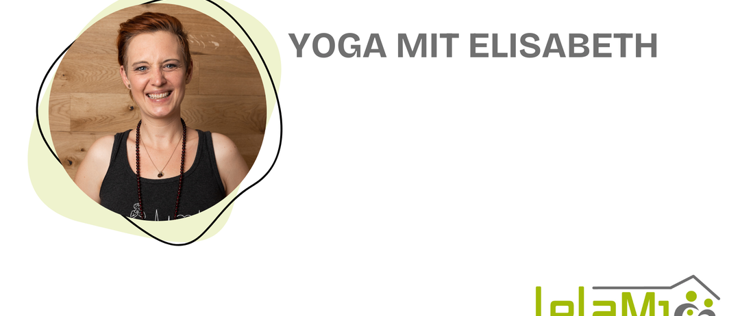 Das Bild zeigt eine lächelnde Frau in einer Yoga-Pose. Der Text lautet 'Yoga mit Elisabe'. Unten ist das Logo von 'Dr. Jakob Rosenfeld' zu sehen.