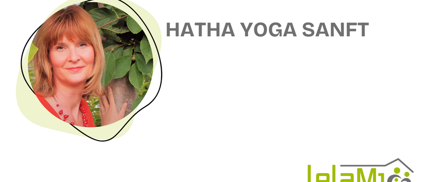 Ein Bild einer Person, die einen Baum mit grünen Blättern berührt. Die Worte 'HATHA YOGA' sind fett geschrieben. Unter dem Bild befindet sich ein Logo mit den Initialen 'DR. JAKOB ROSENFELD'.