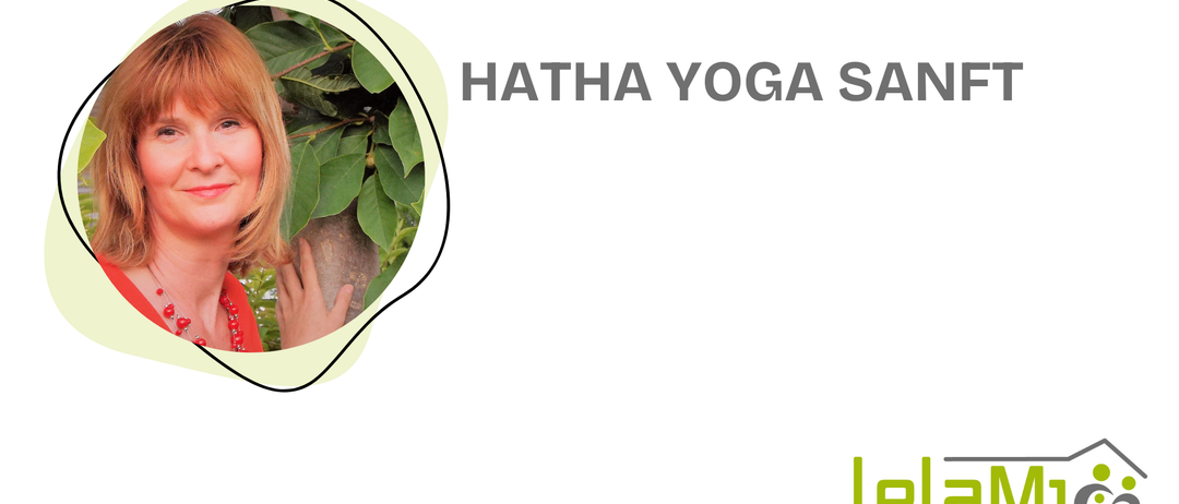 Ein Bild einer Person, die einen Baum mit grünen Blättern berührt. Die Worte 'HATHA YOGA' sind fett geschrieben. Unter dem Bild befindet sich ein Logo mit den Initialen 'DR. JAKOB ROSENFELD'.