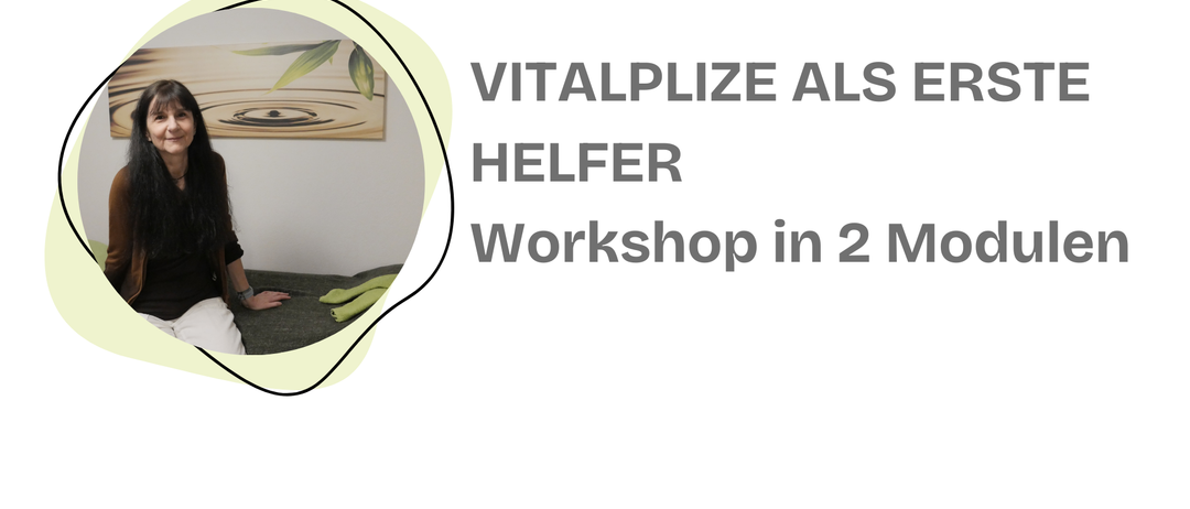 Ein Workshop-Poster für 'Vitalpize als Helfer' in zwei Monaten, mit einem Bett und grünen Blättern.