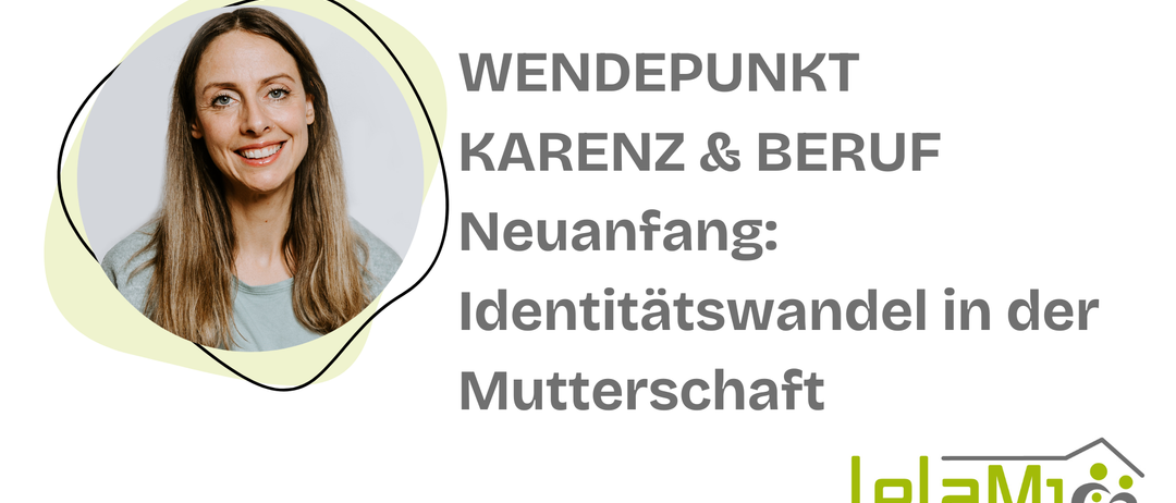 Eine lächelnde Frau ist in einem Oval mit dem Text 'Wendepunkt Karenz & Beruf Neuanfang: Identitätswandel Mutterschaft' abgebildet, begleitet von einem Logo für Dr. Jakob Rosenfeld.