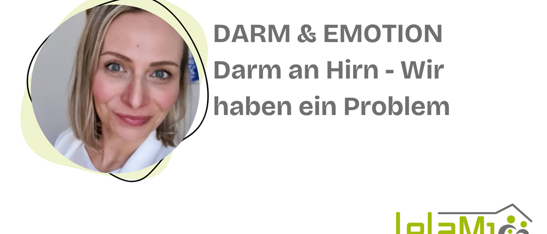 Eine lächelnde Frau mit dem Text 'Darm & Emotion' und 'Darm an Hirn - Wir haben ein Problem'. Das Logo von Dr. Jakob Rosenfeld ist unten rechts.