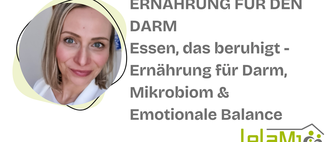 Eine lächelnde Frau ist in einem Oval mit dem Text 'Ernährung für Darm' und 'Essen, das beruhigt. Ernährung für Darm Mikrobiom & Emotionale Balance' abgebildet. Unten befindet sich das Logo von Dr. Jakob Rosenfeld.