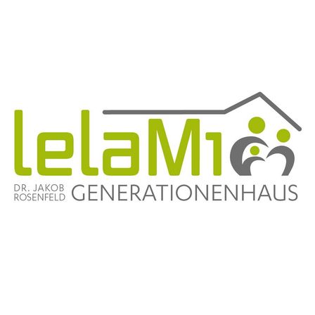 Das Logo für LeLaM1 Generationenhaus, mit einem Haussymbol und dem Namen in Grün, darunter steht 'Dr. Jakob Rosenfeld'.