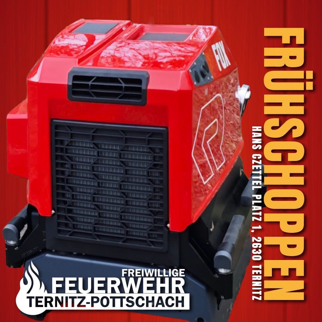 A red fire engine with the number 7 on the side, displayed against a red background with the text 'Freiwillige Feuerwehr Ternitz-Pottenschach' and 'Fruehshopen' in yellow.