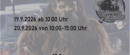 Plakat für die 2. Maskenausstellung von Mühlviertler Rotzbuaum. Termine: 19. September 2026 ab 10:00 Uhr und 20. September 2026 von 10:00-15:00 Uhr. Mit 20 Gruppen, Live-Maskenschneidern und Sonntagsfrühstück.
