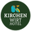 Das grüne Logo für das Kirchen Wirt Hotel zeigt einen stilisierten Buchstaben K in Blau und Gelb über dem Text.
