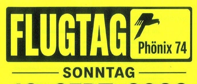 Ein Plakat für die Flugtag-Veranstaltung am 13. September 2026, Beginn um 10 Uhr, mit einem Flugzeug auf gelbem Hintergrund.
