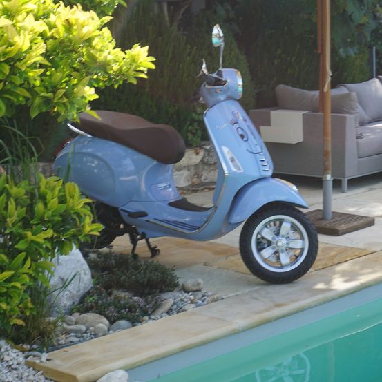 Bild enthält, Plant, Potted Plant, Motorcycle, Couch, Motor Scooter, Boy, Child, Male, Person, Wheel