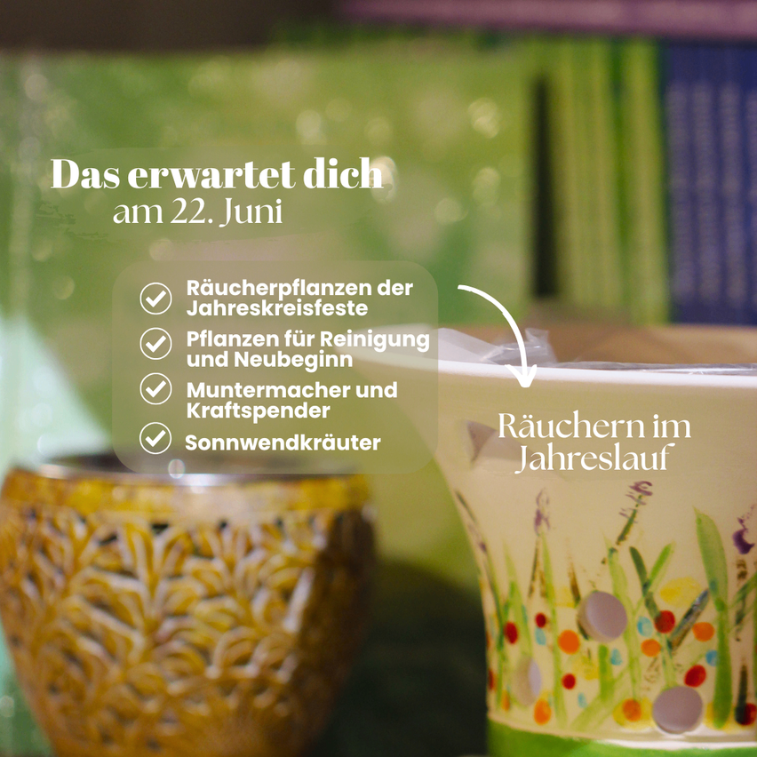 The image shows a list of items expected on June 22, including incense plants, purification plants, and gift givers. There are also a ceramic pot and a decorative pot in the image.