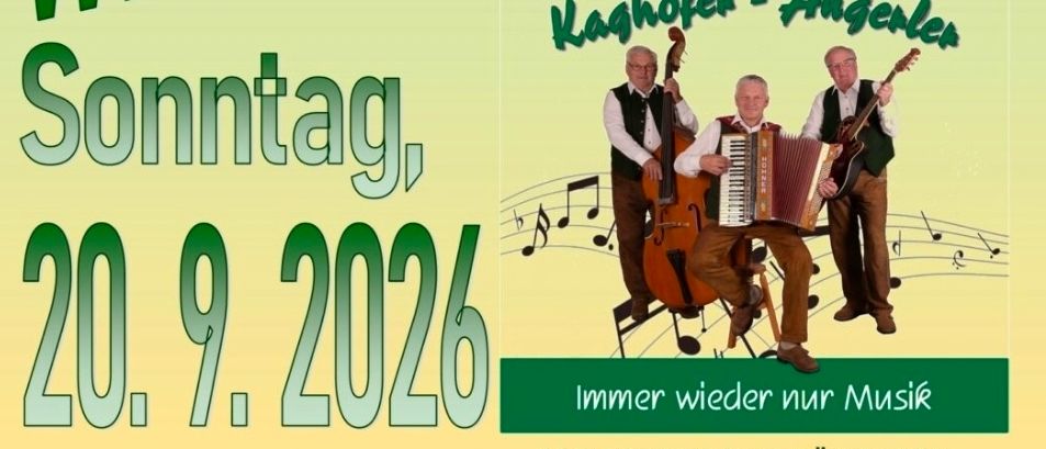 Plakat für eine Weinverkostungsveranstaltung mit einem Trio von Musikern, die Instrumente spielen. Die Veranstaltung ist für Sonntag, den 20. September 2026, um 22:30 Uhr geplant. Das Plakat enthält Details zu Weinverkostungen, Bier und kulinarischen Köstlichkeiten.