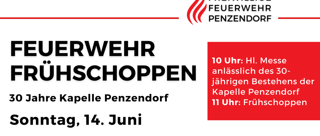 Bild zur Förderung einer jährlichen Kapellenveranstaltung mit dem Logo der Feuerwehr oben. Die Veranstaltung umfasst eine jährliche Kapellenglocke. Der Zeitplan ist 10 Uhr und 11 Uhr am Freitag, 14. Juni.