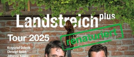 Tour 2025 poster features four musicians against a brick wall. They are playing instruments: accordion, violin, clarinet, and cello. The date is November 14, 2025.