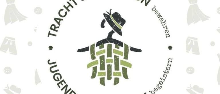 The image displays a circular logo with 'TRACHT & TRADITION' around a central design. It represents youth and honor, with a woman wearing a traditional dress and a hat. Logos and sponsors appear at the bottom.