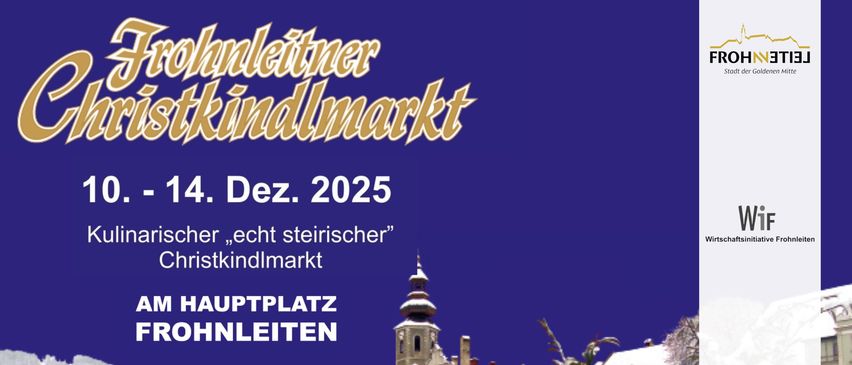 Ein Plakat für den Johannleitner Weihnachtsmarkt in Österreich. Es zeigt einen verschneiten Marktplatz mit einer Kirche und Häusern. Der Text lautet: '4. Dez. 2025' und 'Hauptplatz Johannleiten'.