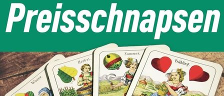 Poster for an event titled 'Preisschnapsen' featuring playing cards, a woman, and text in German. The event is on Friday, March 13, 2026, at 17:00 at Gasthaus Hoaterwiert. Prizes are available.