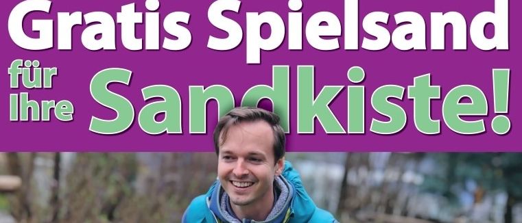 Ein Mann schiebt einen Schubkarren voller Sand. Er trägt eine Jacke und Handschuhe. Das Bild hat einen Textüberlagerung mit der Botschaft 'Unsere Familien liegen mir besonders am Herzen!' auf Deutsch. Das Datum und die Uhrzeit 'Samstag 28. März 2026 ab 8:00 Uhr' sind ebenfalls angezeigt.