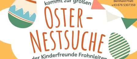 Oster-Nestsuche im Volkshauspark Frohnleiten am 4. April 2026 ab 15:00 Uhr. Kostenlos für Mitglieder, 10€ pro nicht-Mitglieder-Familie.