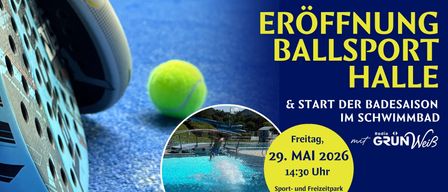 Plakat für eine Tennisveranstaltung am 29. Mai 2026 um 14:30 im Sport-und Freizeitpark Frohnleiten. Es zeigt ein Tennisschuh und Ball.
