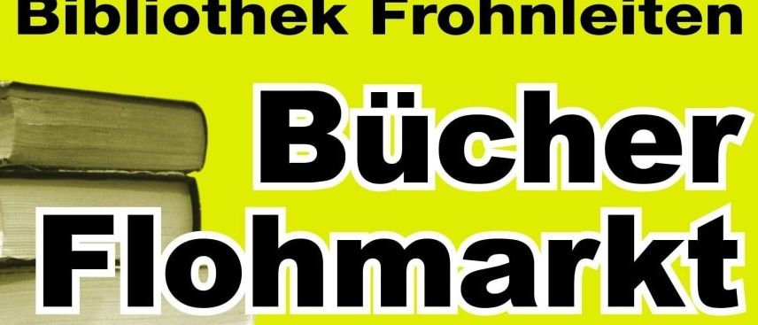 Plakat für den Bucher Flohmarkt 2026. Stapel Bücher mit dem Text Vieles muss raus, um Platz für Neuheiten zu schaffen. Termine sind Freitag, 11. September von 9:00 bis 18:00 und Samstag, 12. September.