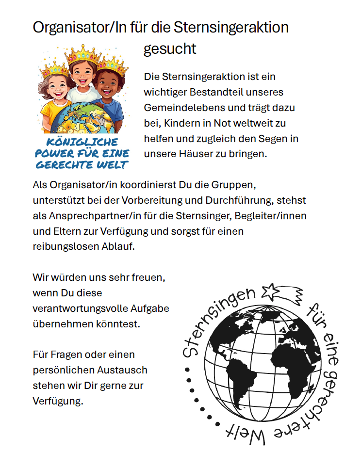 Ein Bild mit Text und einer Erde, das eine Wohltätigkeitsinitiative für Kinder in Not bewirbt. Der Text betont die Bedeutung der Initiative und die Rolle von Organisatoren und Unterstützern. Es lädt Einzelpersonen zur Teilnahme ein und bietet Hilfe bei Fragen an.