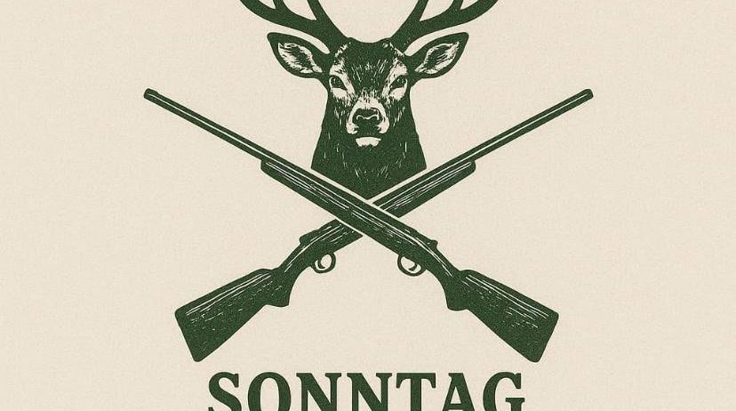 Plakat für eine Jagdveranstaltung bei Jager Bierbaum. Es zeigt einen Hirschkopf mit Geweih und zwei Gewehre. Der Termin ist der 31. August 2025, Beginn um 11 Uhr.
